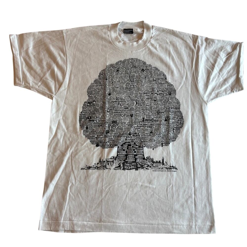 New Vintage USA Family Tree of Rock n' Roll White w Graphics T-Shirt 50/50 Large